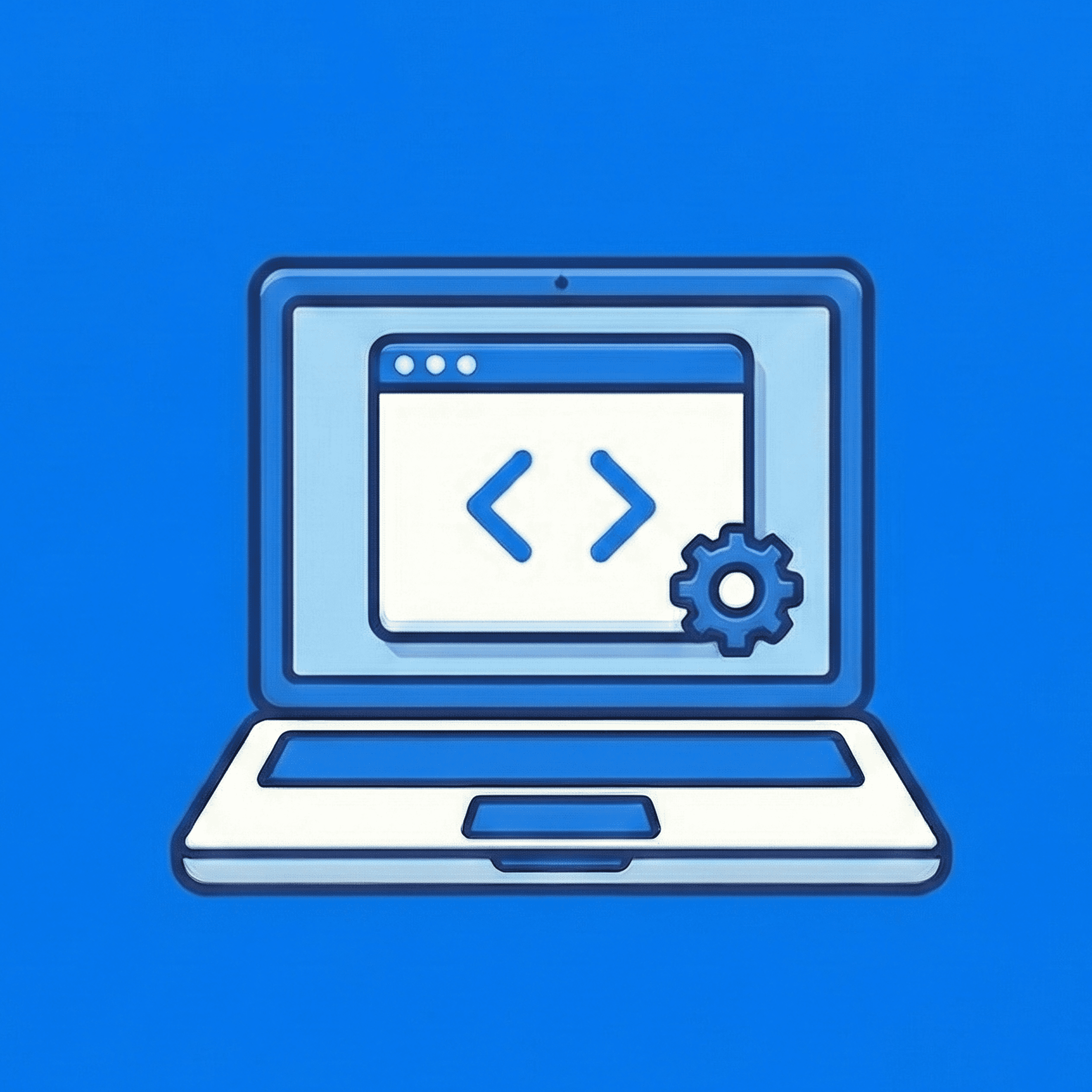 Laptop with code brackets and gear icon